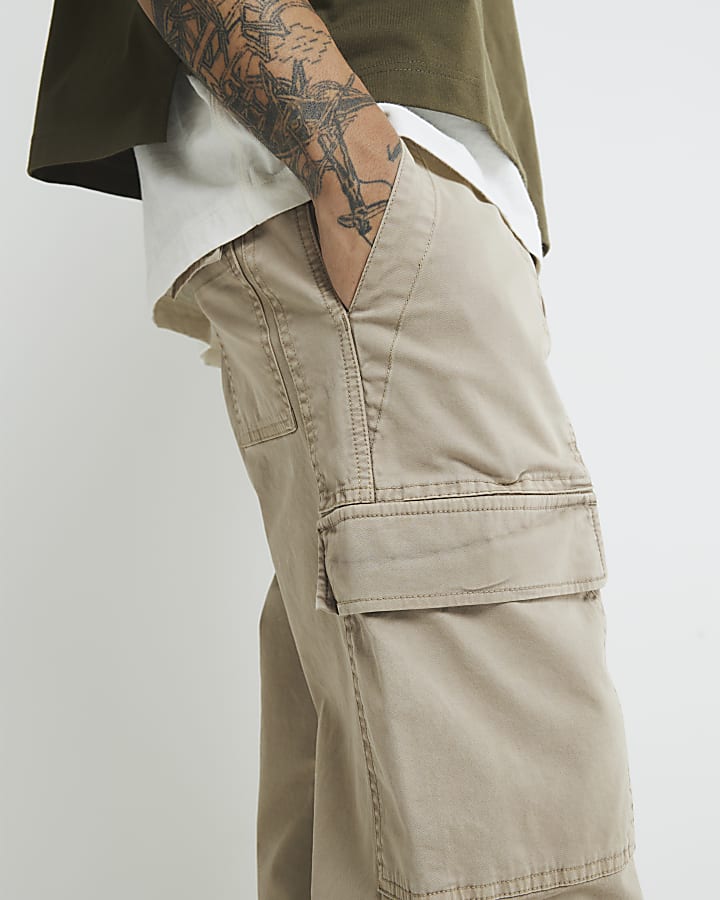 Beige Loose Fit Cargo Trousers