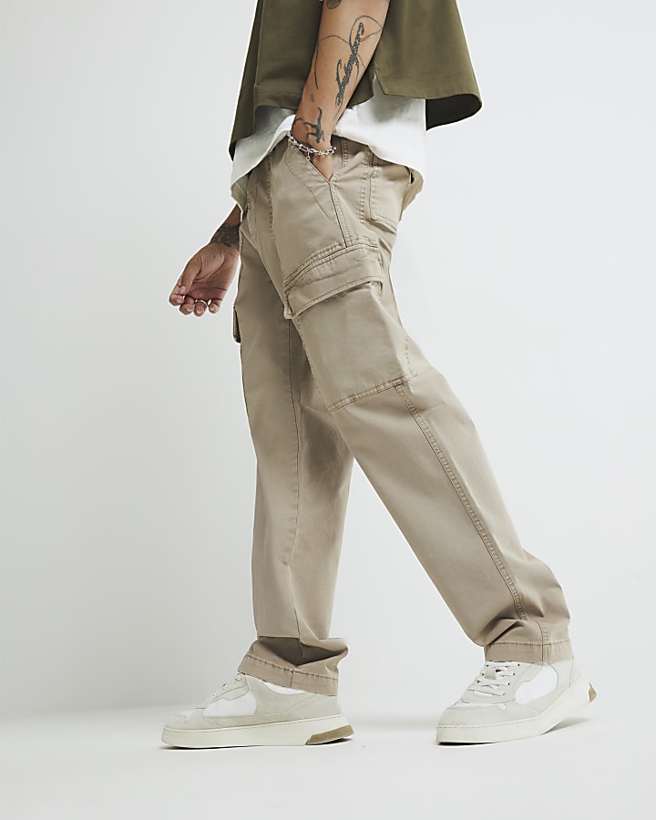Beige Loose Fit Cargo Trousers