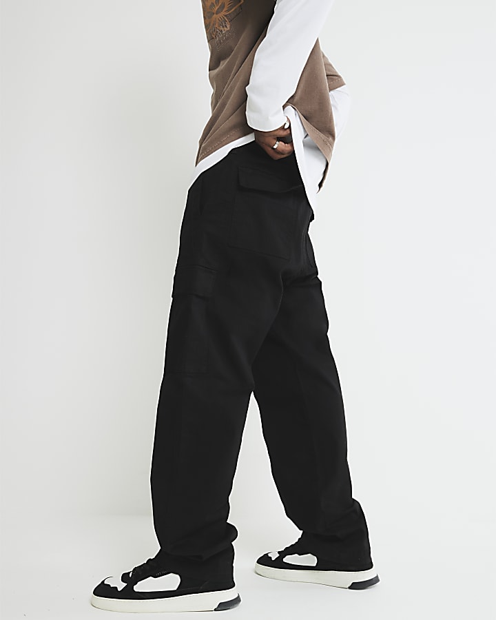 Black Loose Fit Cargo Trousers