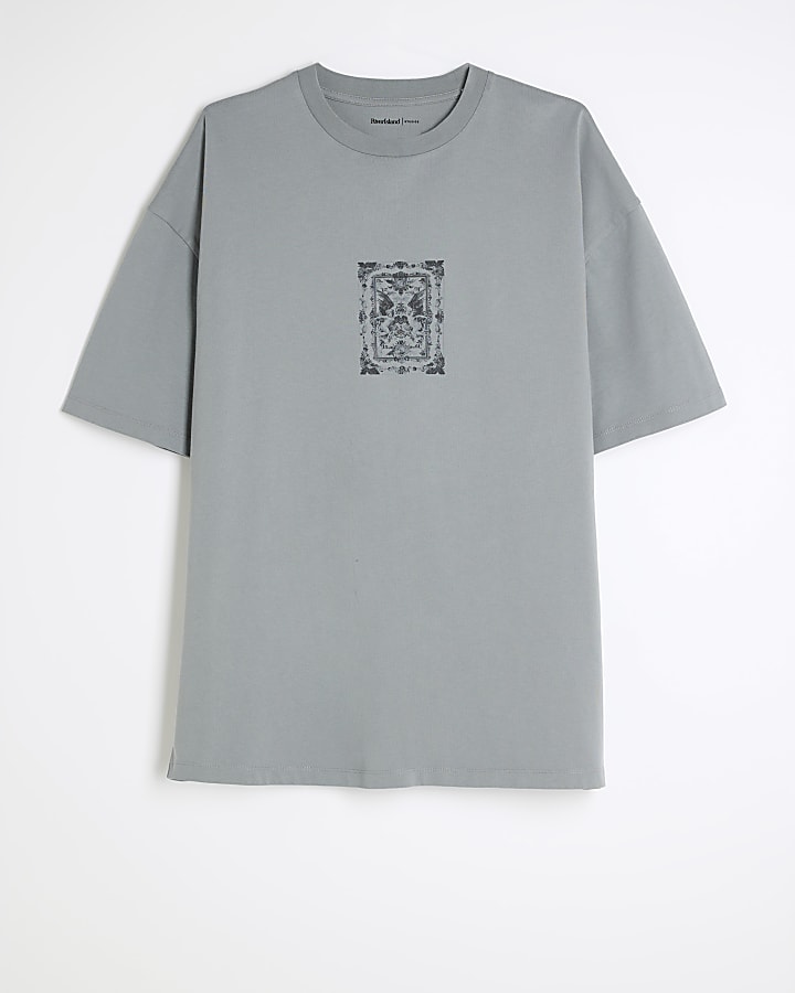 Grey Oversized Cherub Patch T-shirt