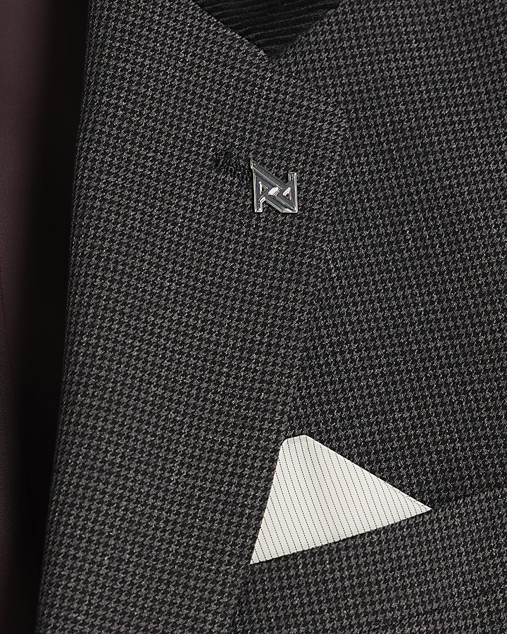 Grey Skinny Fit Check Suit Jacket