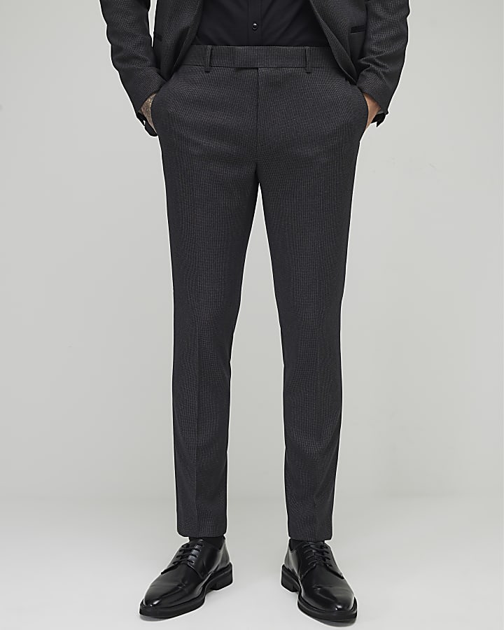 Grey Skinny Fit Check Trousers