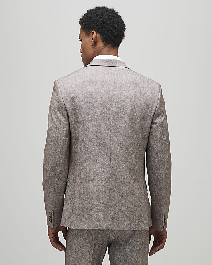 Stone Slim Fit Textured Suit Jacket