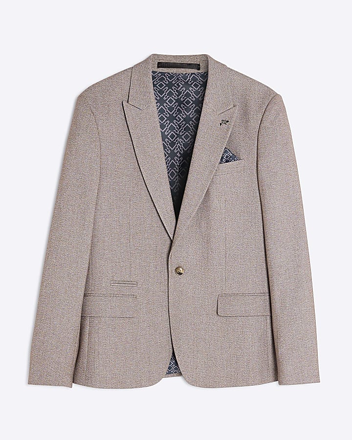 Stone Slim Fit Textured Suit Jacket