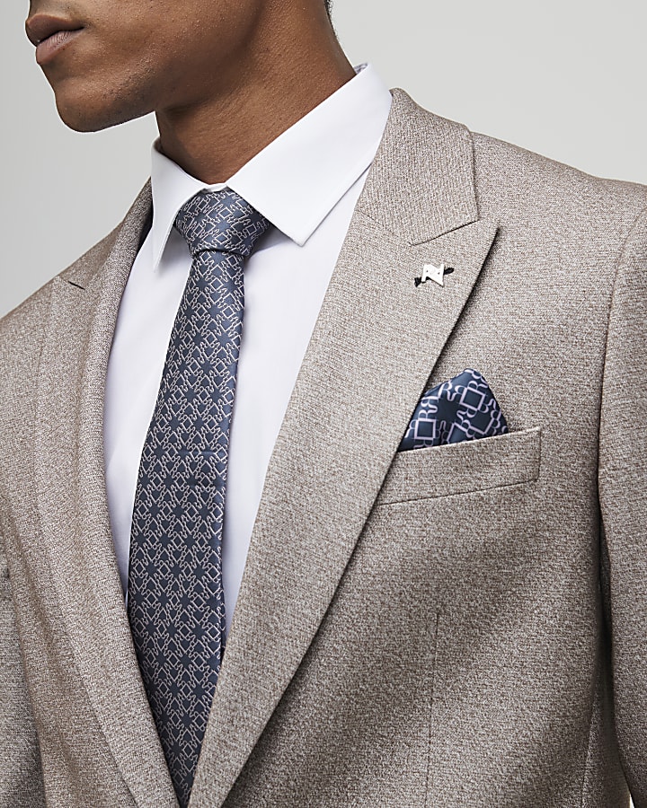 Stone Slim Fit Textured Suit Jacket