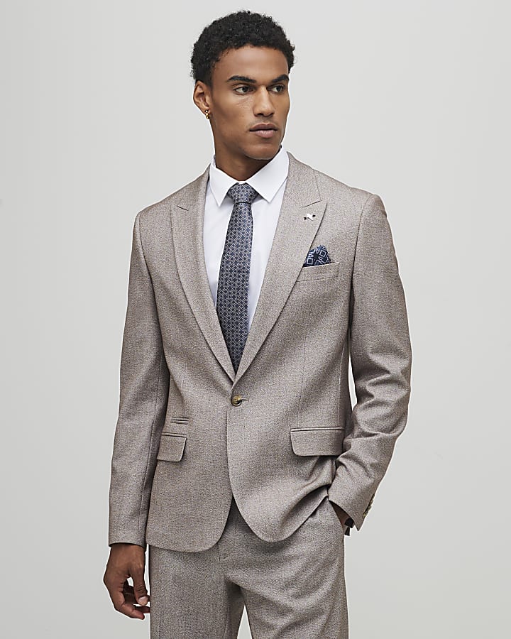 Stone Slim Fit Textured Suit Jacket