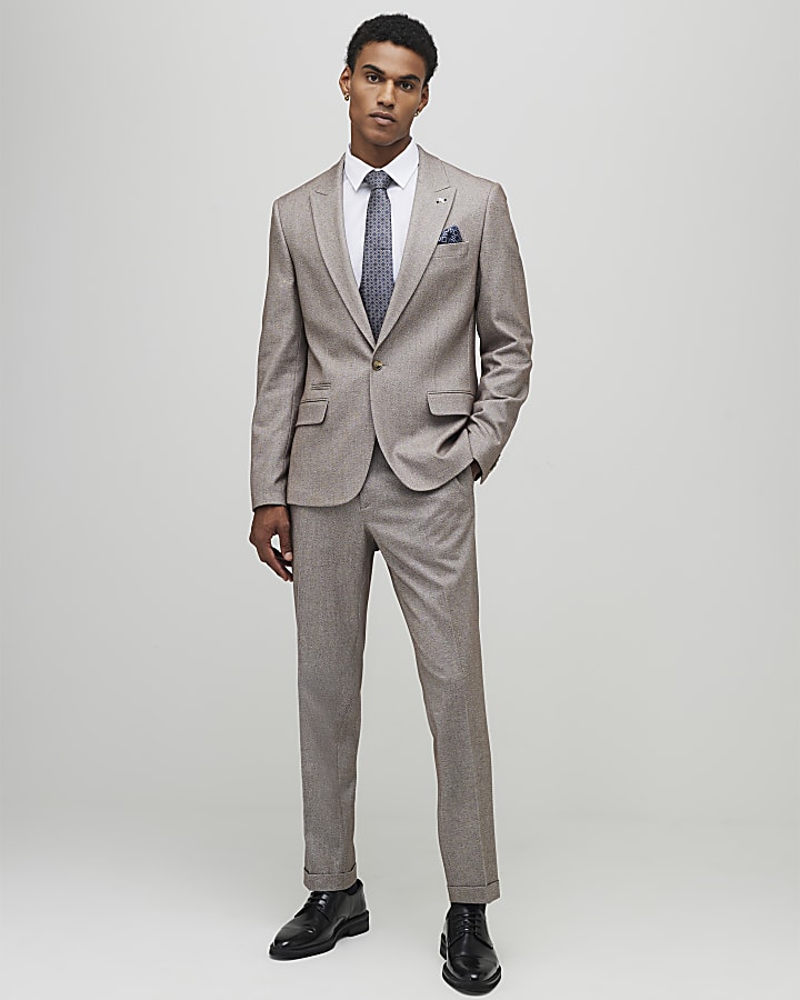 Stone Slim Fit Textured Suit Jacket