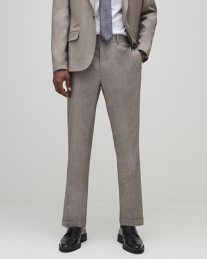 Stone Slim Fit Textured Trousers