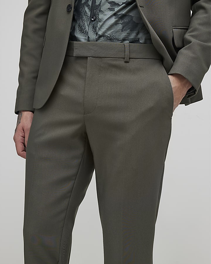 Green Skinny Fit Suit Trousers