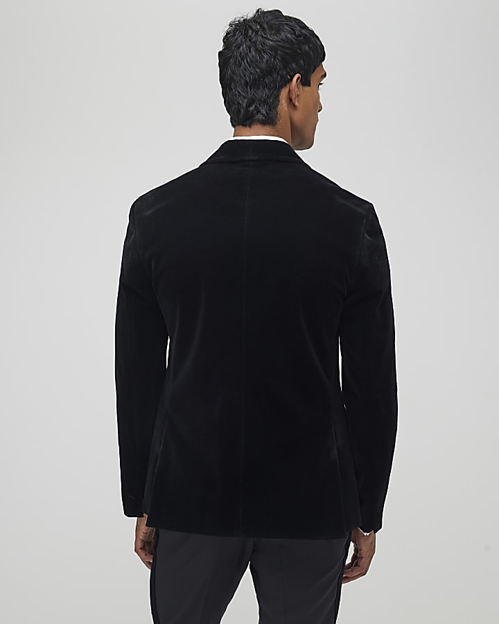 Black Slim Fit Velvet Suit Jacket