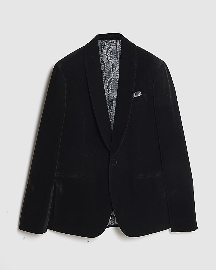 Black Slim Fit Velvet Suit Jacket