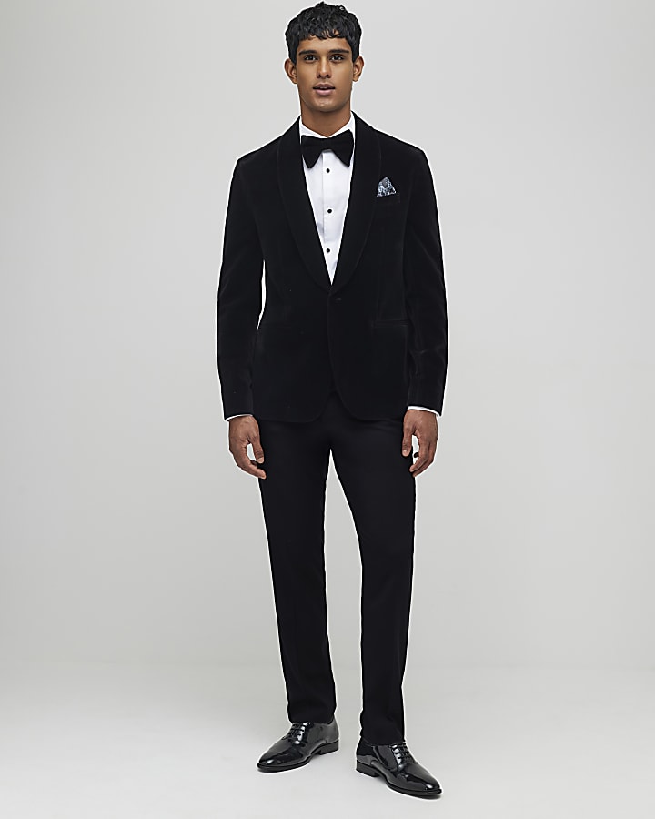 Black Slim Fit Velvet Suit Jacket