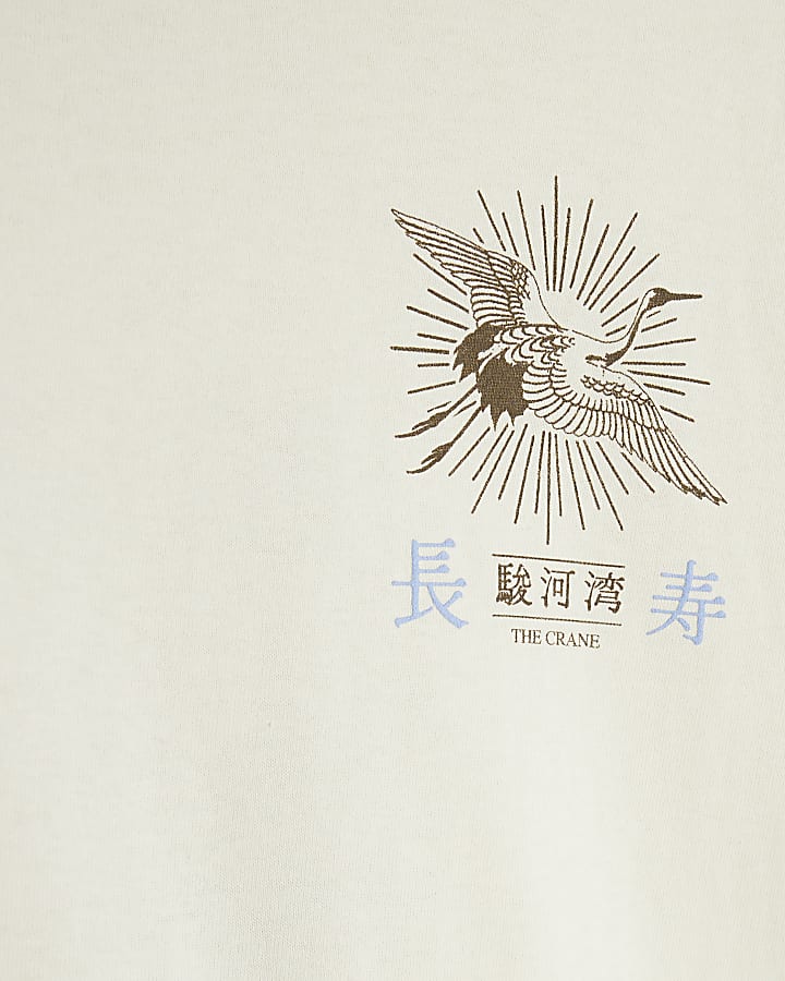 Beige Japan Vertical Crane T-Shirt