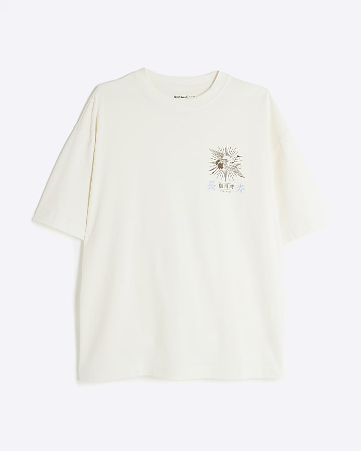 Beige Japan Vertical Crane T-Shirt