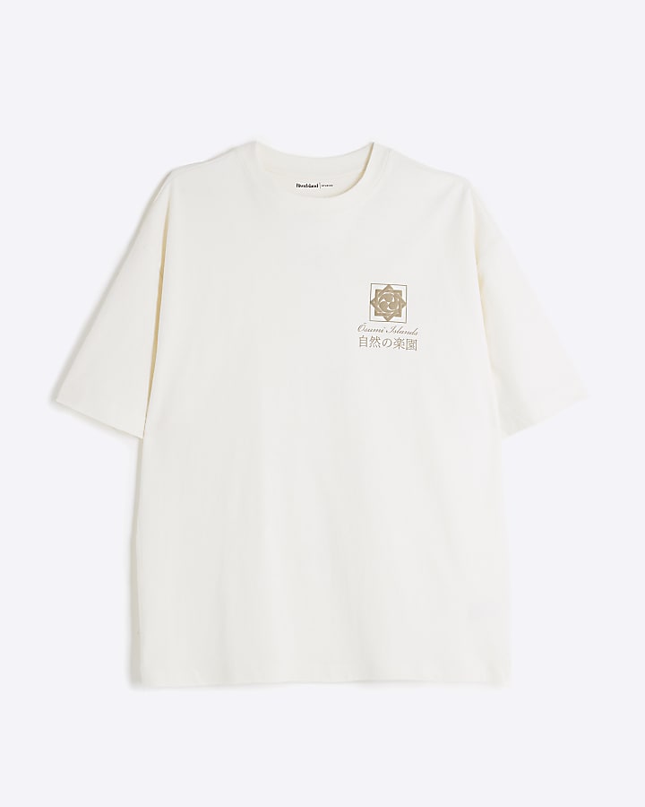 Beige Short Sleeve Vertical Yakushima T-Shirt