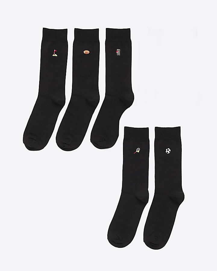 Black Pack of 5 Sport Icons Socks