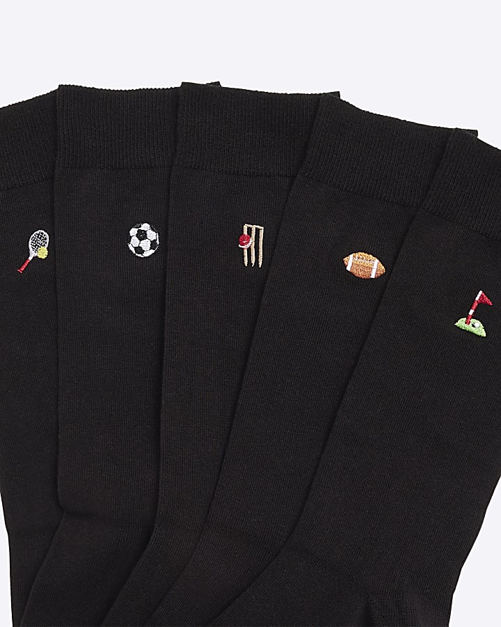 Black Pack of 5 Sport Icons Socks