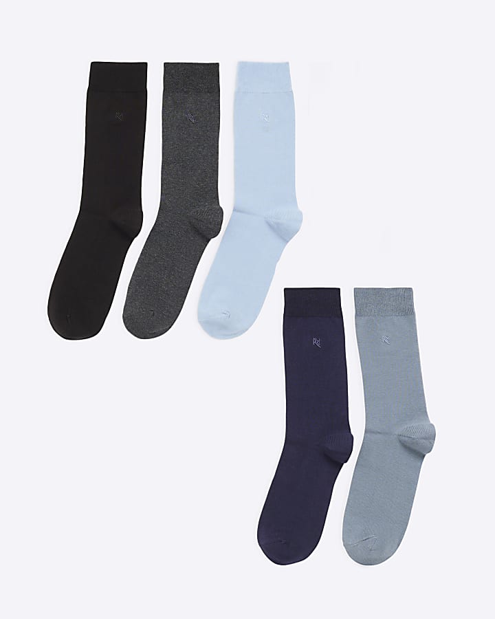 Blue Pack of 5 Solid Colour Socks