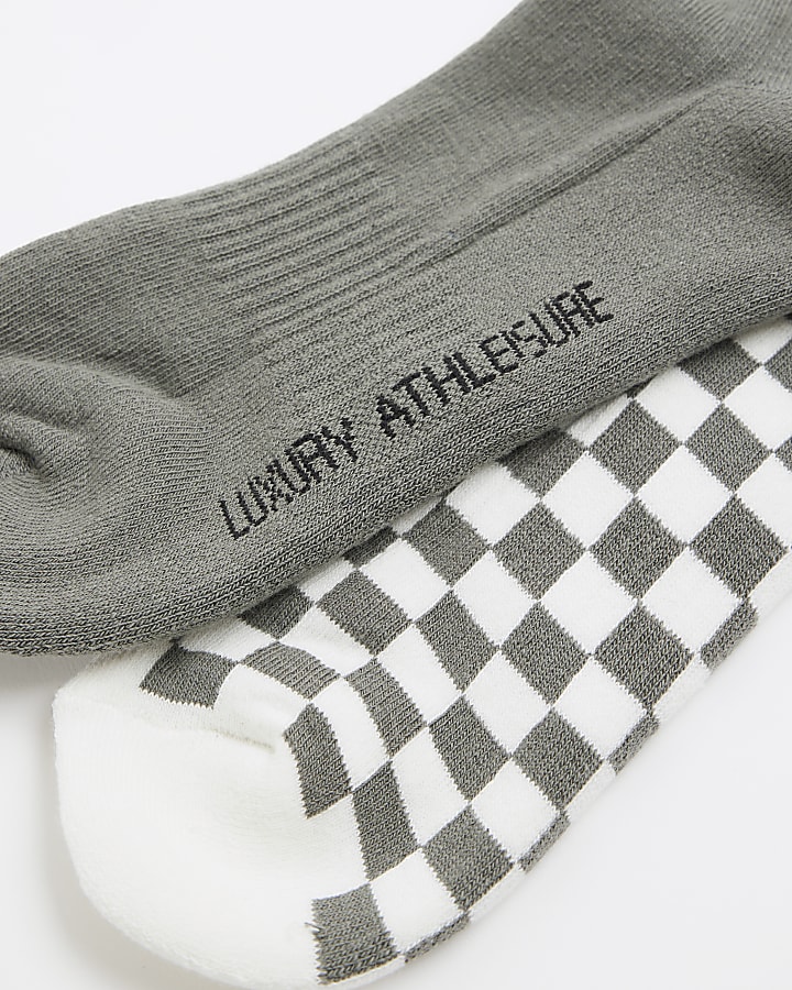 Khaki Pack of 2 Chequered Tube Socks