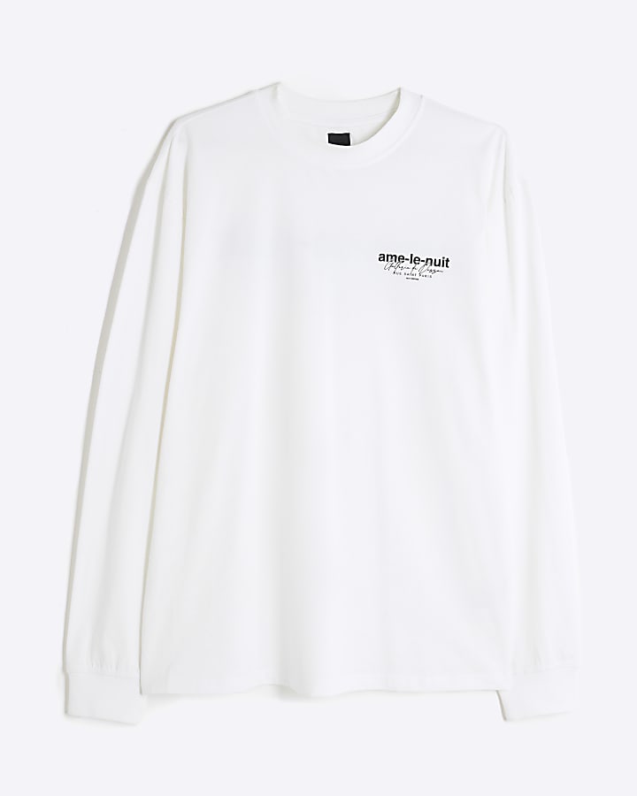 White Regular Fit Long Sleeve Graphic T-Shirt