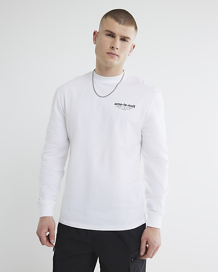 White Regular Fit Long Sleeve Graphic T-Shirt