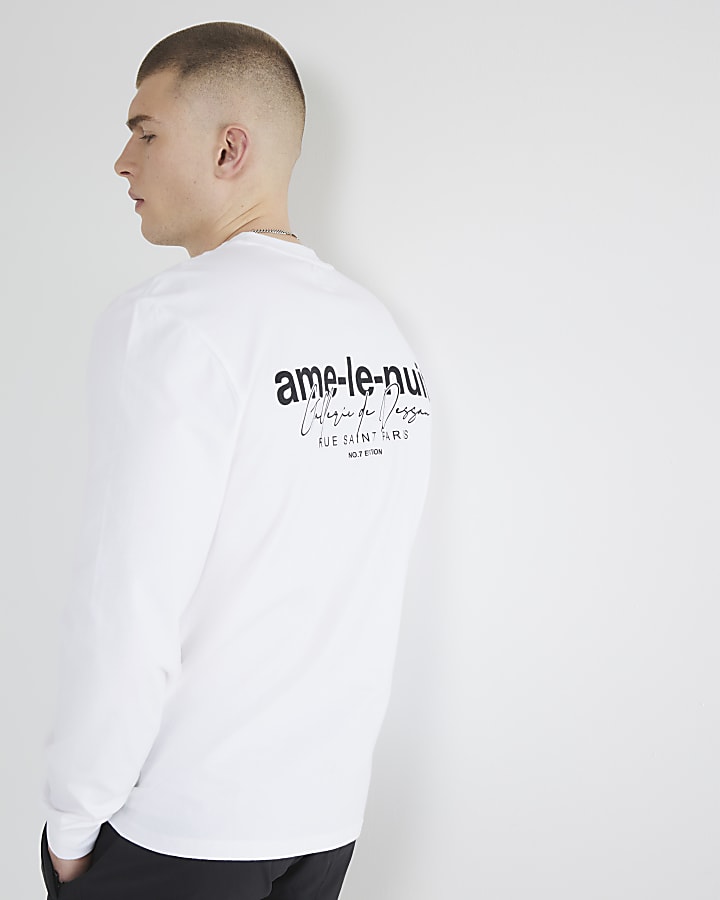 White Regular Fit Long Sleeve Graphic T-Shirt