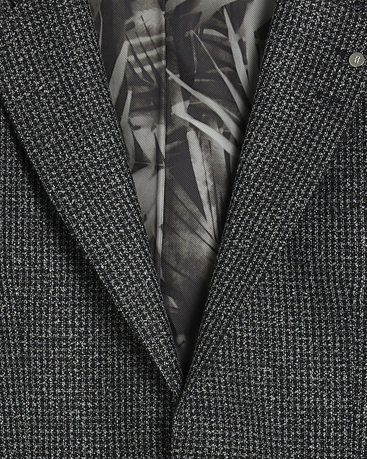 Grey Tailored Fit Textured Check Suit Jacket