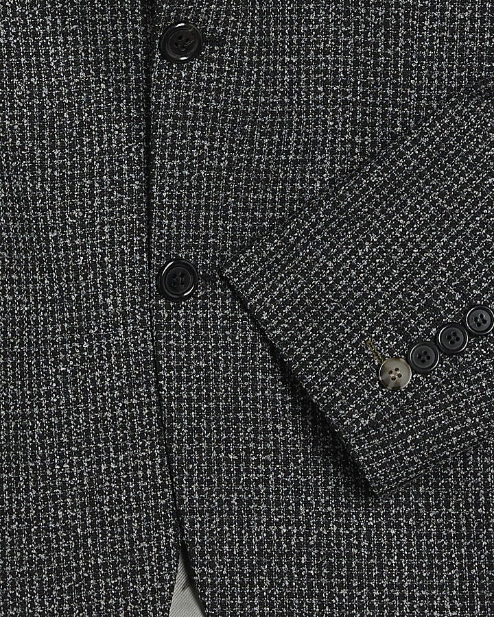 Grey Tailored Fit Textured Check Suit Jacket