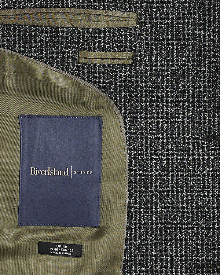 Grey Tailored Fit Textured Check Suit Jacket