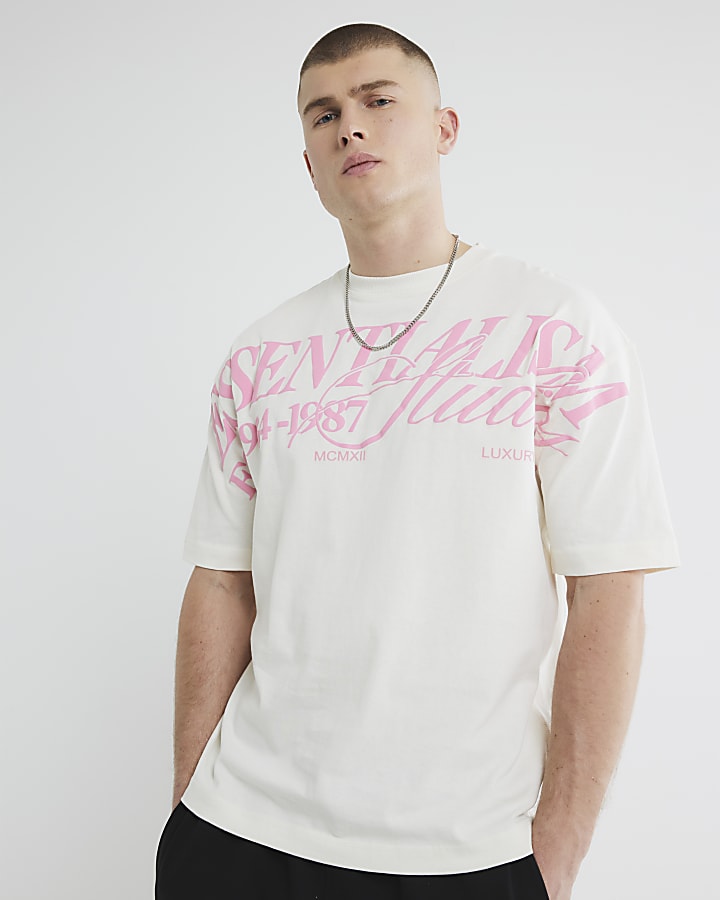 White Short Sleeve Essentialism Pink T-Shirt