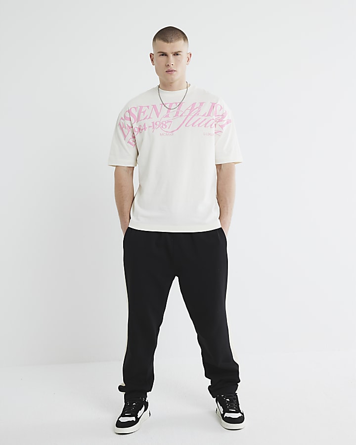 White Short Sleeve Essentialism Pink T-Shirt