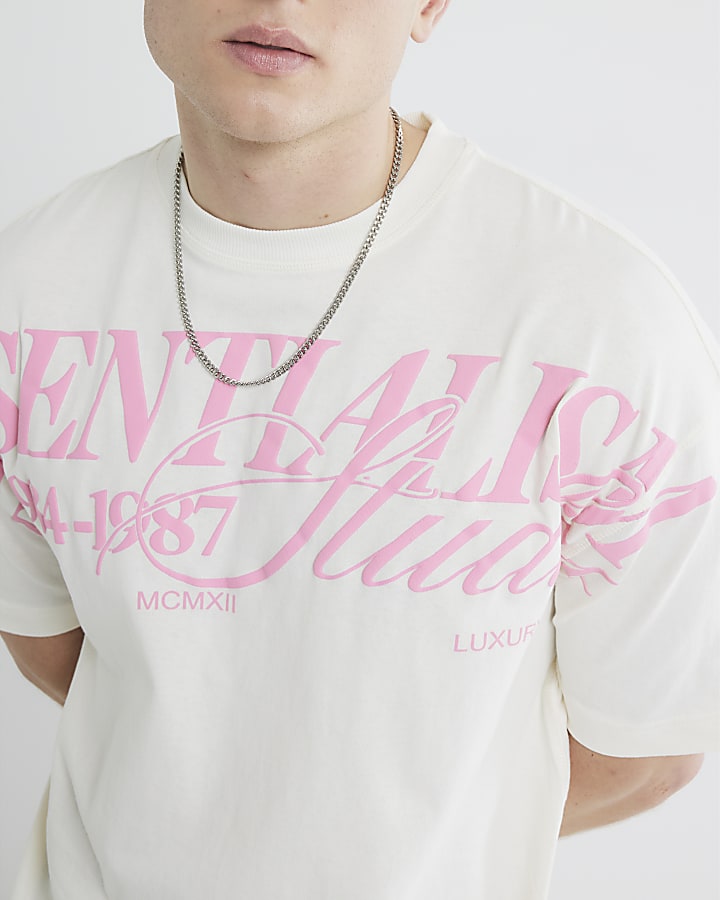 White Short Sleeve Essentialism Pink T-Shirt