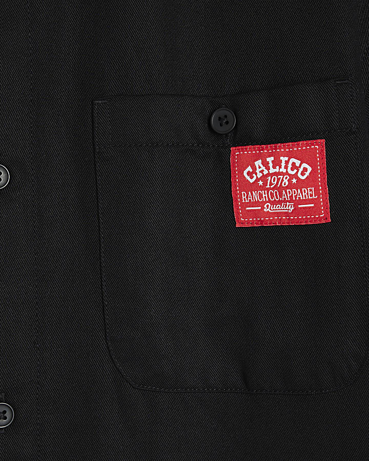 Black Regular Fit Calico Embroidered Shirt