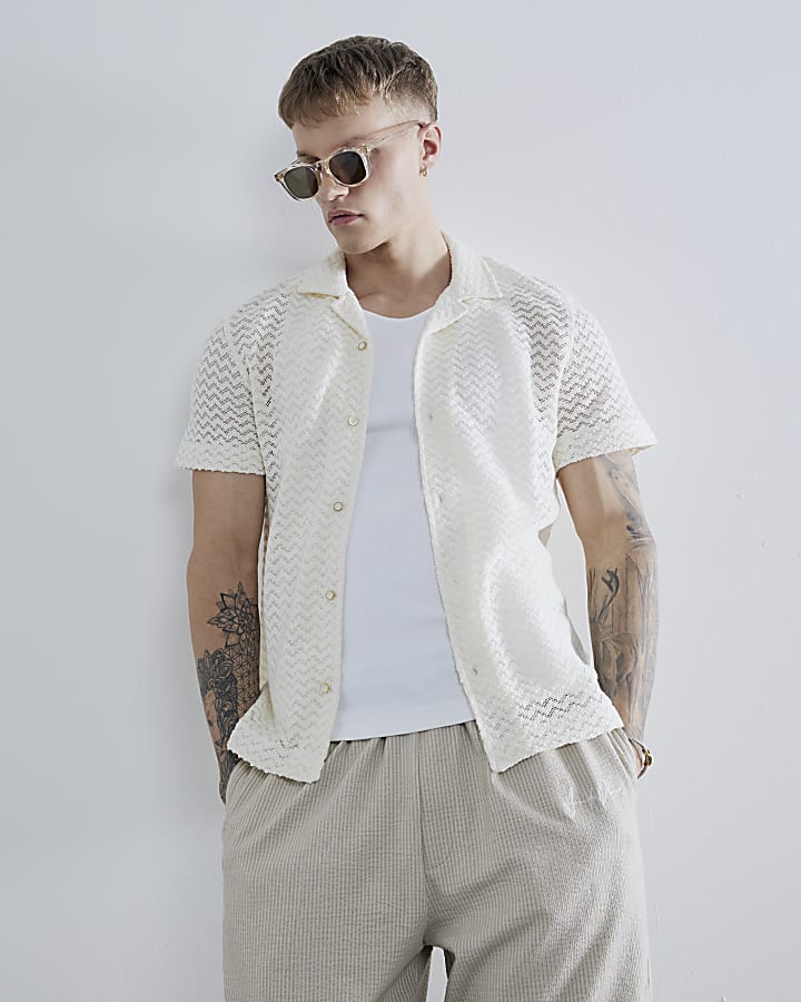 White Regular Fit Crochet Shirt