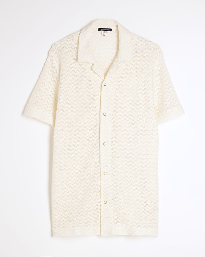 White Regular Fit Crochet Shirt