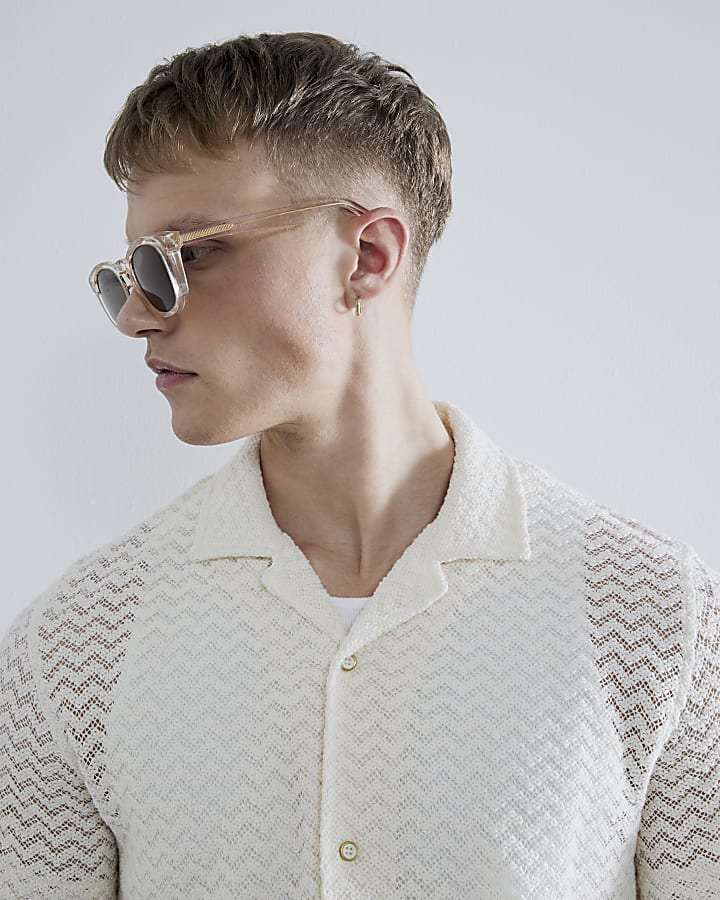 White Regular Fit Crochet Shirt