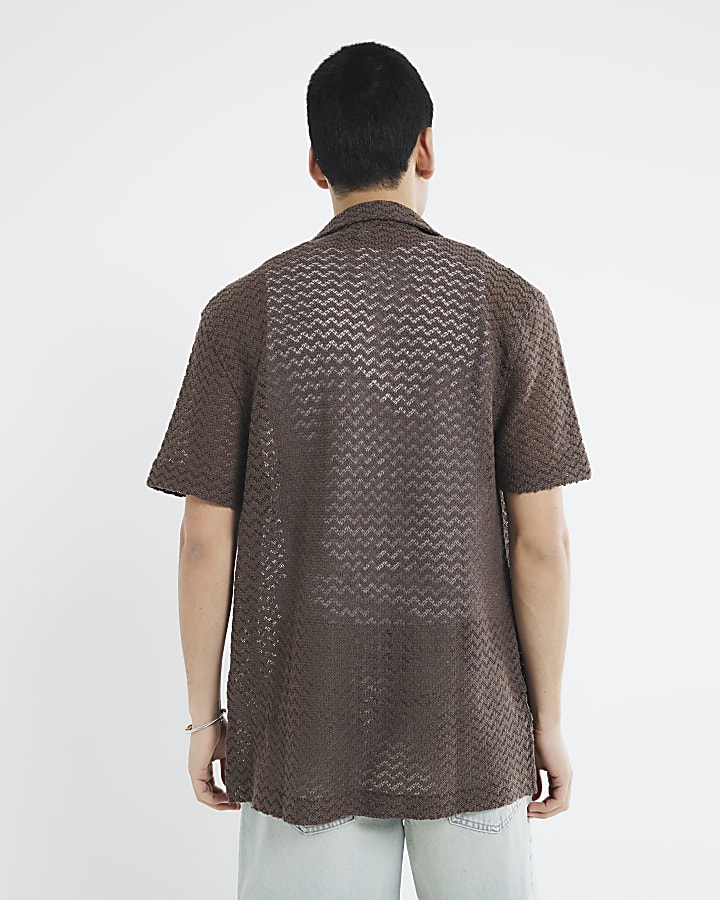 Brown Regular Fit Crochet Shirt