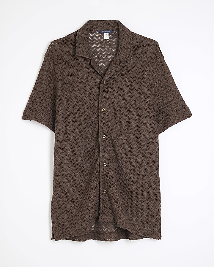 Brown Regular Fit Crochet Shirt