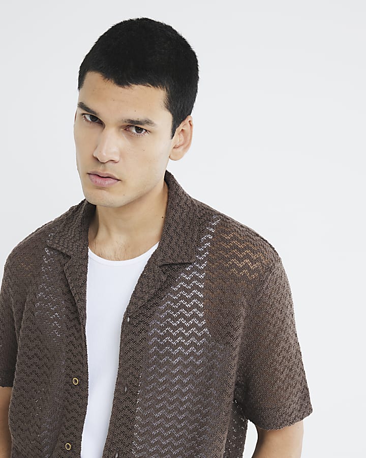 Brown Regular Fit Crochet Shirt