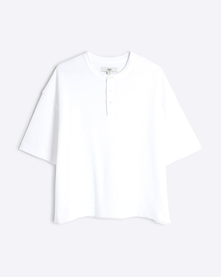 White Regular Fit Waffle Henley Neck T-Shirt