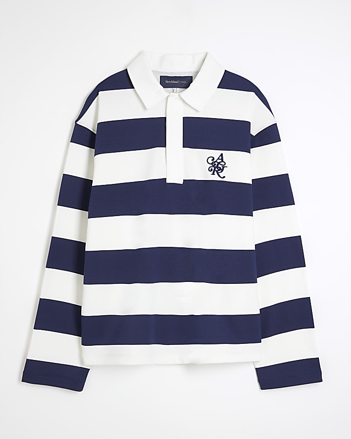 Navy Stripe Rugby Polo Shirt