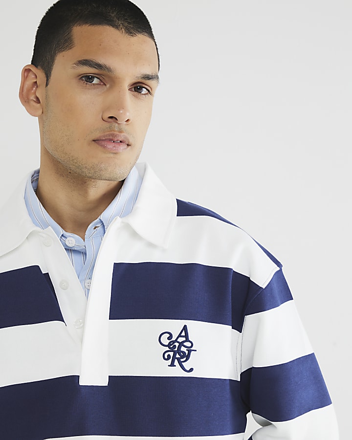 Navy Stripe Rugby Polo Shirt