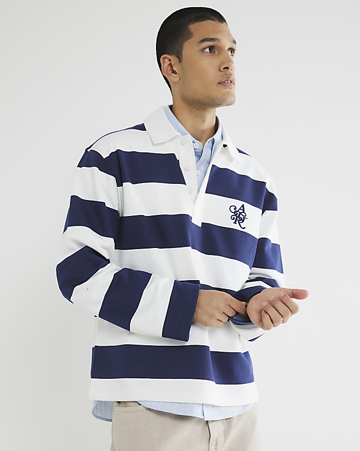 Navy Stripe Rugby Polo Shirt