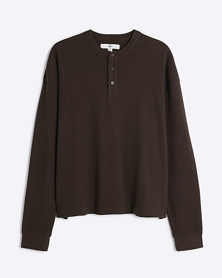 Brown Waffle Henley Neck T-Shirt