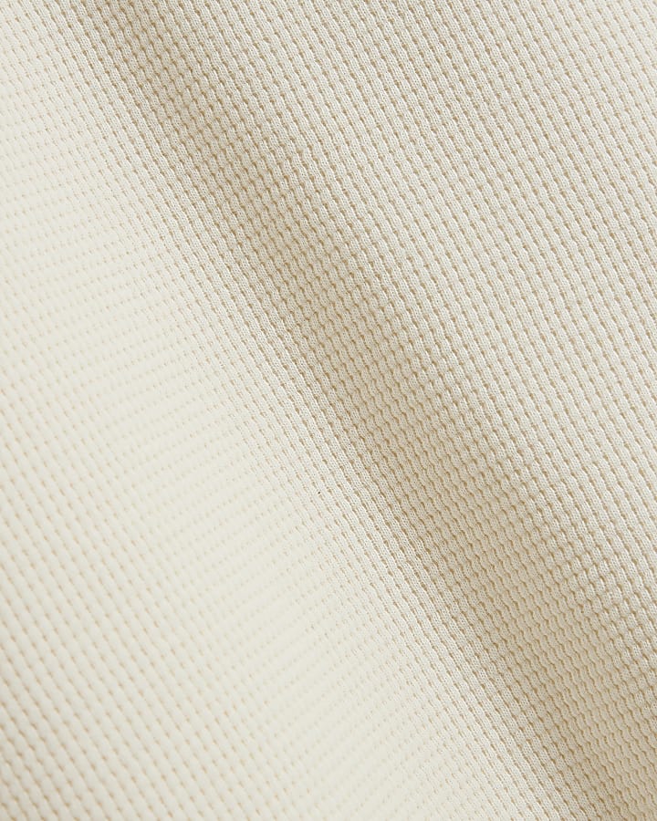 Beige Regular Fit Waffle Henley Neck T-Shirt