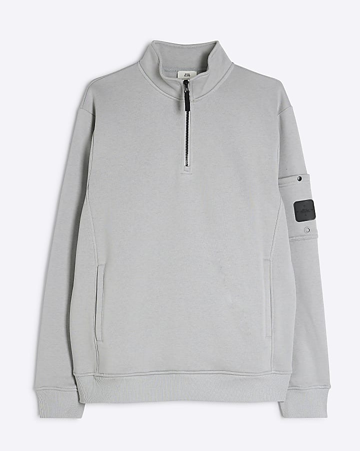 Grey Slim Fit Funnel Neck Sweatshirt