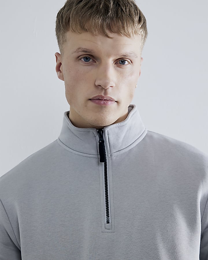 Grey Slim Fit Funnel Neck Sweatshirt