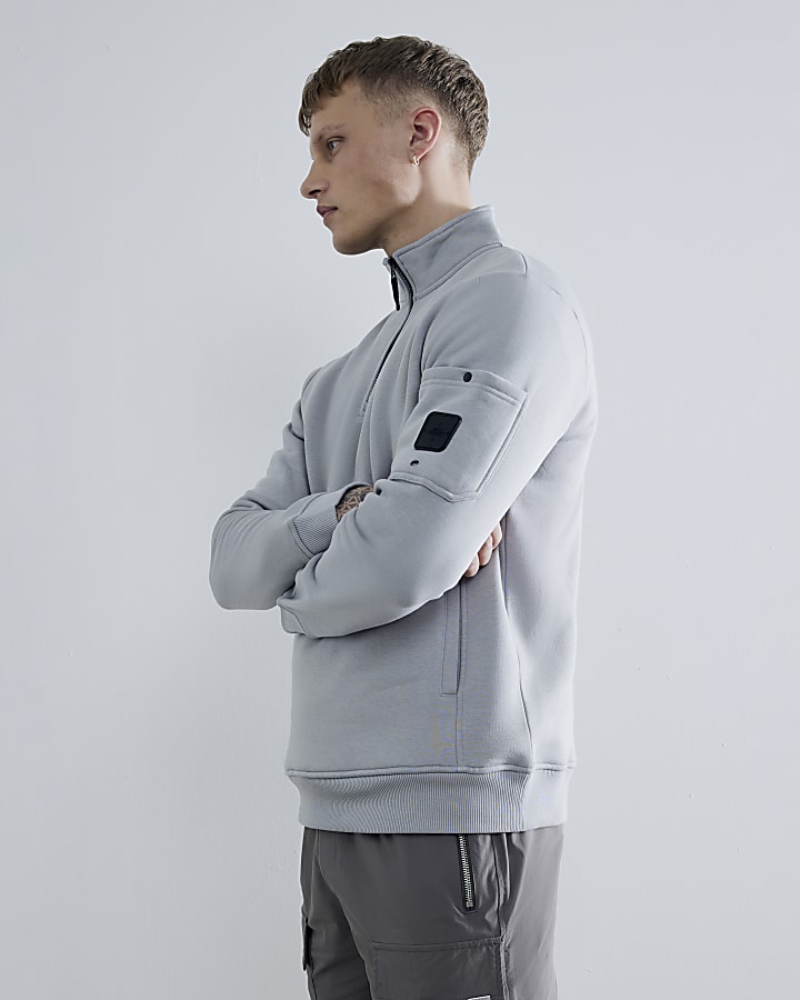 Grey Slim Fit Funnel Neck Sweatshirt