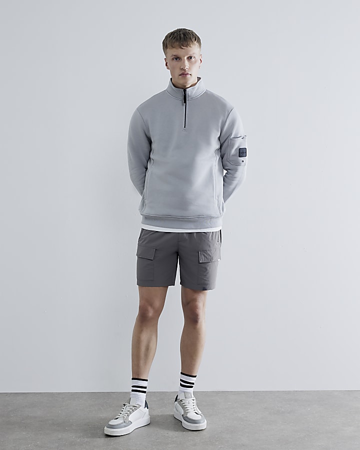 Grey Slim Fit Funnel Neck Sweatshirt