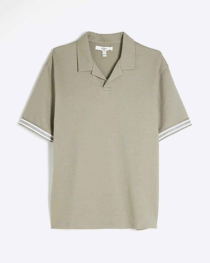 Khaki Slim Fit Open Neck Polo Shirt